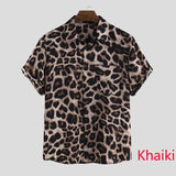 Men Short Sleeve Lapel Shirt Casual Floral Blouse Men Hawaiian Beach Tops Summer Leopard Print Shirts Camisa Plus Size