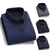 Autumn Men Sweater Fake Two-piece Grid Thicken Knitted Male Base Sweater Solid Pullover Shirt Jumper Slim Sweater Men's Clothing