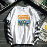 Foesce Cool Striped Patchwork T-Shirt Men Autumn Oversize Tops Boys Solid Long Sleeve T Shirt Fashion Japanese Gothic Japan T Shirt
