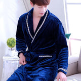 Flannel Dragon Crane Men Kimono Bathrobe Gown Casual Nightwear Winter Thick Warm Sleepwear Nightgown Plus Size Loose Homewear