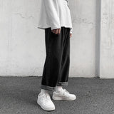 Foesce -Men's Fashion Wide Leg Pants Baggy Homme Casual Pants Cargo Pocket Jeans Black/blue Color Biker Denim Loose Trousers M-5XL