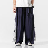 Cotton Linen Wide Leg Pants Mens Chinese Style Patchwork Vintage Man Leisure Trousers Summer Harem Pants Male Fashion Pants