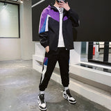 Men's Tracksuit Autumn Man Two-piece Set Sweat Suit Polyester Overalls Korean Leisure Hip Hop Suit Men Jacket+ Harem Pants