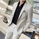 Foesce Blazers Jacket Pants 2 Pcs Set  Fashion New Men's Casual Boutique Business Wedding and Groom Suits Coat Trousers