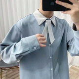 Foesce Send Tie Men's Korean Style Long Sleeve Loose Design Shirts Lapel Collar Clothes Top Shirts Fashion Camisa Masculina