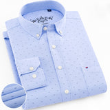 Men's Fashion Long Sleeve Solid Oxford Shirt Single Patch Pocket Simple Design Casual Standard-fit Button-down Collar Shirts
