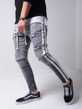 Men's Skinny ripped jeans men Pants Pencil Biker Side Striped Jeans Destroyed Hole Hip Hop Slim Fit Man Stretchy Jean Print