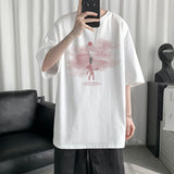 Summer  Short-Sleeved T-Shirt Men Women Harajuku Cloud Print Hong Kong Style Fifth Sleeve Tee Preppy Hip-Hop Simple Top