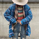 Foesce Plus Size Knitted Long Sleeve Men Casual Loose Cardigan Autumn Winter Open Front Plaid Printed Cardigan Sweater Outerwear