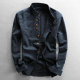 Men Cotton Linen Shirt Formal Retro Chinese Style Long Sleeve Mandarin Collar Casual Shirts Soft Comfort Clothing Plus Size 7XL