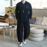 Foesce 2 (jacket+ trousers) spring Chinese Style men  jacket Cotton and linen jackets autumn men's High quality casual coat M-5XL