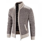 Foesce New Men's Sweater Coat Fashion Patchwork Cardigan Men Knitted Sweater Jacket Slim Fit Stand Collar Thick Warm Cardigan Coats Men