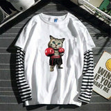 Foesce Cool Striped Patchwork T-Shirt Men Autumn Oversize Tops Boys Solid Long Sleeve T Shirt Fashion Japanese Gothic Japan T Shirt