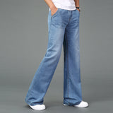 Foesce Retro Men's Flare Jeans Pants Bell Bottom Blue Black Loose Large Size Classic Fashion Casual Comfortable Boot Cut Denim Trousers