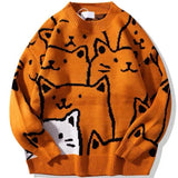 Foesce Japanese Harajuku Vintage Sweater Men Autumn Winter New Cartoon Loose Knitted Sweater Hip Hop Streetwear Knitwear Pullovers