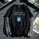 Foesce Cool Striped Patchwork T-Shirt Men Autumn Oversize Tops Boys Solid Long Sleeve T Shirt Fashion Japanese Gothic Japan T Shirt