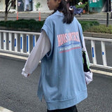 Vest bottom shirt two-piece large size women's v-neck vest + Korean loose spring autumn long-sleeved tops unisex hip hop street