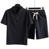 Foesce-(Shirt +shorts) summer new arrival men shirt Man Cotton and linen shirts Short sleeve men's casual shirts men size M to 5XL