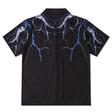 Summer Hawaiian Beach Shirts Lightning Print Short Sleeve Tee Tops Streetwear Men Hip Hop Casual Button Tshirt Man Black
