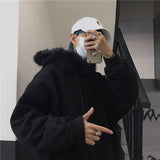 Foesce Plus Velvet Padded Hoodies Men's Warm Fashion Casual Fur Collar Hooded Sweatshirt Men Streetwear Korean Pullover Hoodie Mens