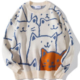 Foesce Japanese Harajuku Vintage Sweater Men Autumn Winter New Cartoon Loose Knitted Sweater Hip Hop Streetwear Knitwear Pullovers