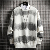 Foesce Oversized Mens Knitted Sweater Striped Gradient Sweaters Jumper Pullover Hip Hop Harajuku Black Sweater Men
