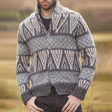 Cardigan Male Knitted Turn-down Collar Print Men's Winter Sweater Warm Thicken Button Up Sweatshirt Patchwork Knitwear
