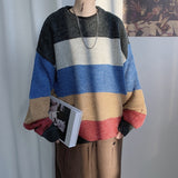Striped Design Pullovers Men Loose Fashion All-match Chic Korean Style Harajuku Fall Tops Handsome Students Teens Sweaters Daily