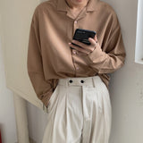 Long Sleeve Suit Coats Shirts Mens Fashion Loose Shirts Camisa Masculina Men's New Collar Lining Loose Casual Shirts Full