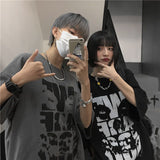 Summer Korean short-sleeved T-shirt men women trend dark love couple loose large size tees all-match high street gothic shirts