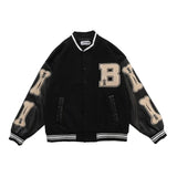 BiggOrange Hip Hop Baseball Jacket Men Furry Letter Leather Sleeve College Style Streetwear Harajuku Bomber Jacket Coat Unisex