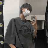 Summer Korean short-sleeved T-shirt men women trend dark love couple loose large size tees all-match high street gothic shirts