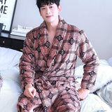 Flannel Dragon Crane Men Kimono Bathrobe Gown Casual Nightwear Winter Thick Warm Sleepwear Nightgown Plus Size Loose Homewear