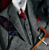 Tailored New Grey Tweed Suits Men Formal Skinny Gentle Prom Blazer Winter Marriage Tuxedo 3 Piece Jacket+Vest+Pants Terno