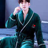 Flannel Dragon Crane Men Kimono Bathrobe Gown Casual Nightwear Winter Thick Warm Sleepwear Nightgown Plus Size Loose Homewear