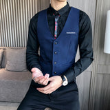 Men's suit vest blue classic solid man dress vest korean slim fit business casual waist coat for men work men vests
