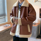 Winter Thick Leather Jacket Men Warm Fashion Retro Lamb Wool Jacket Men Streetwear Korean Loose Short Coat Mens Outwear Jackets