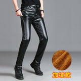 Men's Leather Pants Slim Fit PU Leather Pants Elastic Single Layer Motorcycle Leather Pants Man Waterproof Oil-Proof Young