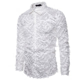 Foesce Sexy Black Feather Lace Shirt Men Fashion See Through Clubwear Dress Shirts Mens Event Party Prom Transparent Chemise S-3XL