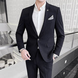 Foesce Blazers Jacket Pants 2 Pcs Set  Fashion New Men's Casual Boutique Business Wedding and Groom Suits Coat Trousers