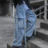 Jeans Woman Loose Pockets Wide Leg Pants Fashion Oversized Trousers Harakuju Vintage High Waist Sweatpants Women