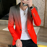 Foesce New Men's Blazer Fashion Spring Summer Clothing Male Suit Jacket Gradient Color Casual Slim Fit Fancy Party Singer Blazzer Coat