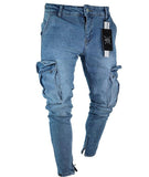 Men's Skinny ripped jeans men Pants Pencil Biker Side Striped Jeans Destroyed Hole Hip Hop Slim Fit Man Stretchy Jean Print