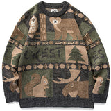 Winter Vintage Sweater Men New Japanese Cute Bear Couples Knitted Sweater Pullover Hip Hop Harajuku Streetwear Men Clothing Tops