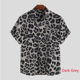 Men Short Sleeve Lapel Shirt Casual Floral Blouse Men Hawaiian Beach Tops Summer Leopard Print Shirts Camisa Plus Size