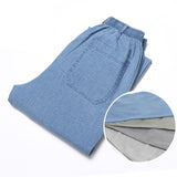 Cotton Linen Men Trousers Casual Work wear Pants Office Summer Thin Elastic waist Business Full-length Trousers