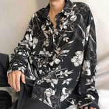 Handsome men's shirt long-sleeved spring autumn unisex aesthetic wear new trend versatile vintage jacket male flower shirt