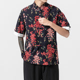 Men Chinese Style Hanfu T-shirt Japanese Harajuku Print Shirt Tops Korean Streetwear Casual Blouse Kung Fu Tang Suit Coat Shorts