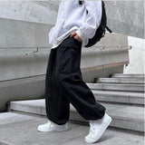 Foesce -Men's Drawstring Overalls Wide Leg Pants Loose Hip Hop Cargo Casual Pants Military Style Trousers Joggers Sweatpants