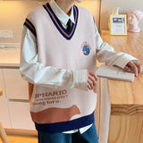 Foesce Printed Sweater Vests Men Students Couple Trendy Knitwear Loose Comfort New-arrival Daily Casual Embroidery Jumpers Ulzzang Chic